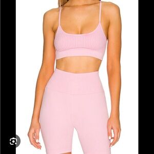Spiritual Gangster Pink Ribbed Set (sports bra and biker shorts)